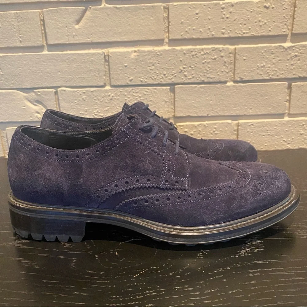 Mens Brooks Brothers Navy blue suede Wingtip Oxfords shoes Size 9 Made In Italy